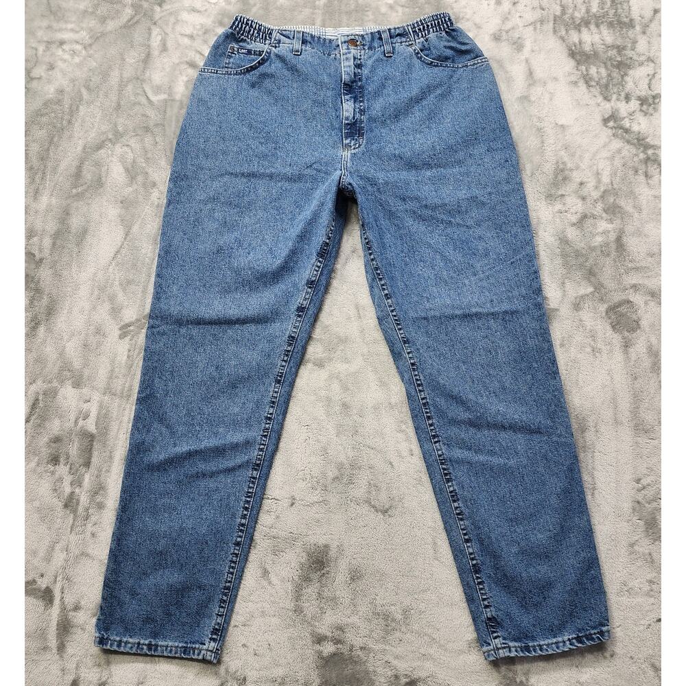 Vintage Lee Jeans Womens 20W Blue High‎ Rise Tapered Leg Elastic Waist Mom Baggy